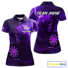 Load image into Gallery viewer, Custom Funny Skull Darts Shirt For Women Personalized Purple Dartboard Dart Team Jerseys NYN1159