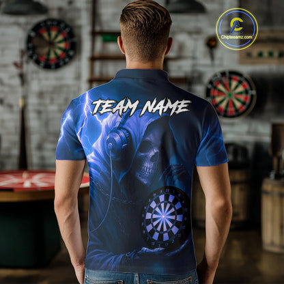 Custom Funny Skull Darts Shirt For Men Personalized Blue Dartboard Dart Team Jerseys NYN1160