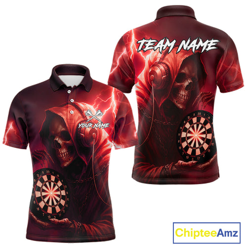Custom Funny Skull Darts Shirt For Men Personalized Red Dartboard Dart Team Jerseys NYN1161