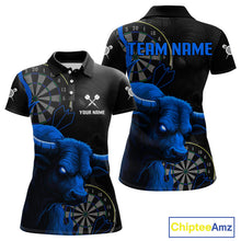 Load image into Gallery viewer, Blue Ferocious Bull Grunge Dartboard Darts Shirt For Women - Custom Name &amp; Team Jersey NYN0610