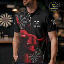 Load image into Gallery viewer, Red Ferocious Bull Grunge Dartboard Darts Shirt For Men - Custom Name &amp; Team Jersey NYN0611