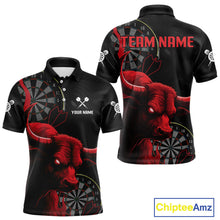 Load image into Gallery viewer, Red Ferocious Bull Grunge Dartboard Darts Shirt For Men - Custom Name &amp; Team Jersey NYN0611