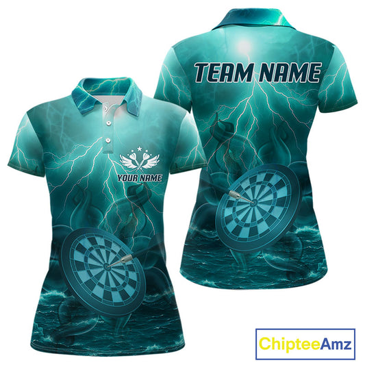 Thunder Dartboard In The Ocean Turquoise Darts Shirt For Women - Custom Name & Team NYN0616