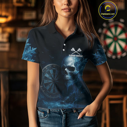 Custom Women Darts Shirt With Icy Skull Personalized Team Dartboard Darts Jerseys NYN1215
