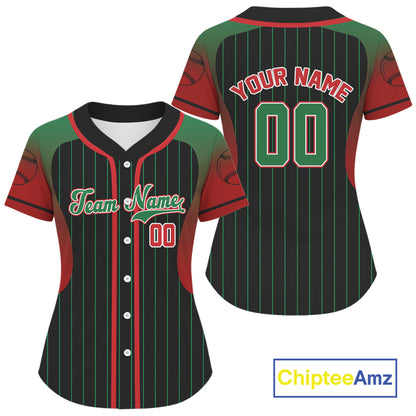 Green And Red Pinstripe Baseball Jersey For Women Custom Youth Classic Baseball Shirt NYN0816