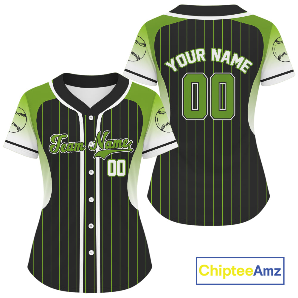 Green And White Pinstripe Baseball Jersey For Women Custom Youth Classic Baseball Shirt NYN0817
