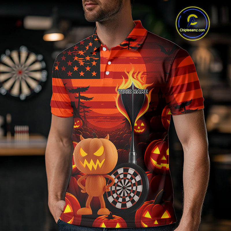 Pumpkin Play Darts Custom Halloween Dart Polo Shirts For Men, Funny Dart Jerseys NYN0807