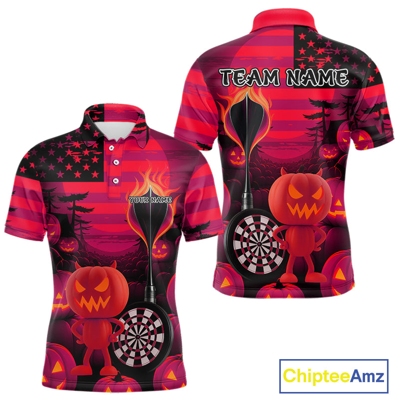 Pumpkin Play Darts Custom Halloween Dart Polo Shirts For Men, Funny Dart Jerseys NYN0808