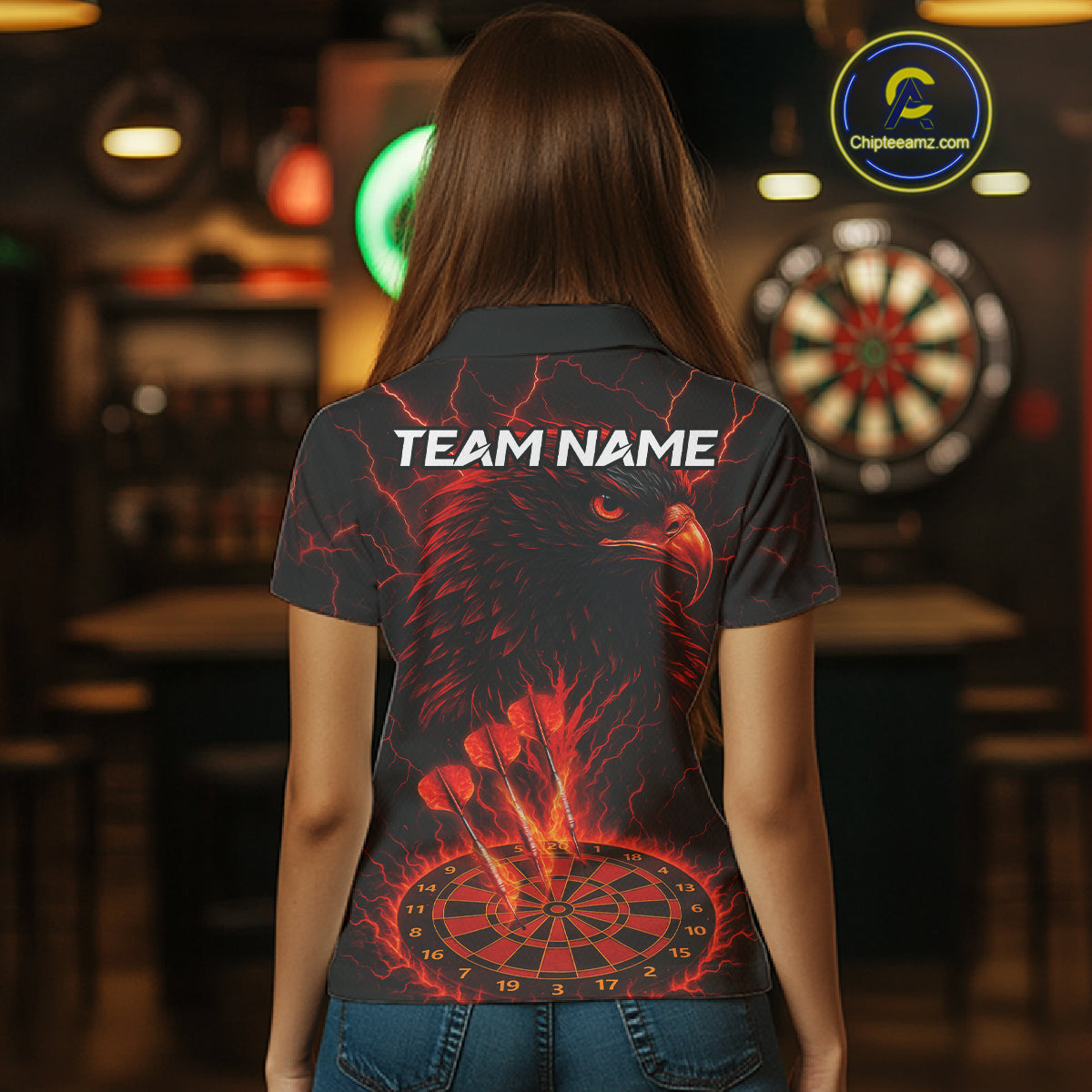 Personalized Lightning Eagle Dart Shirt Custom Red Dartboard Dart Jerseys For Women NYN1222