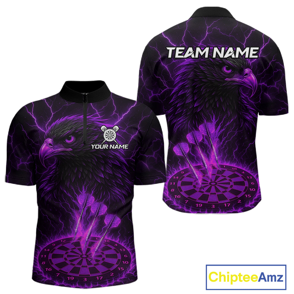 Personalized Lightning Eagle Dart Shirt Custom Purple Dartboard Dart Jerseys For Men NYN1223
