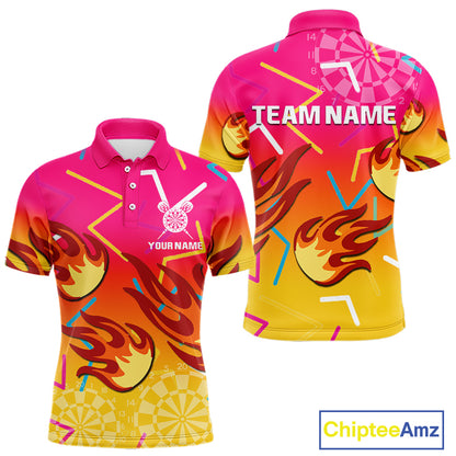 Flames In Vibrant Pink & Yellow Darts Funny Shirt For Men - Custom Team Name NYN0373
