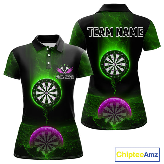 Thunder Dartboards Women's Darts Shirt - Custom Name & Team | Opt3 - Green Purple NYN0633