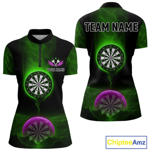Thunder Dartboards Women's Darts Shirt - Custom Name & Team | Opt3 - Green Purple NYN0633