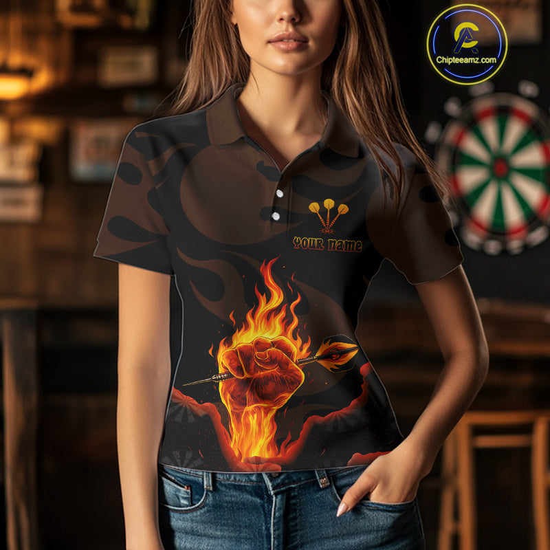 Flaming Hand & Dart Arrow Darts Shirts For Women - Custom Name & Team | Opt1 - Red NYN0639