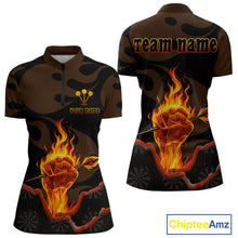 Load image into Gallery viewer, Flaming Hand &amp; Dart Arrow Darts Shirts For Women - Custom Name &amp; Team | Opt1 - Red NYN0639
