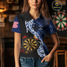 Load image into Gallery viewer, Colorful Splash Dartboard &amp; Cobalt Camo Darts Shirt For Women - Custom Team Name NYN0376