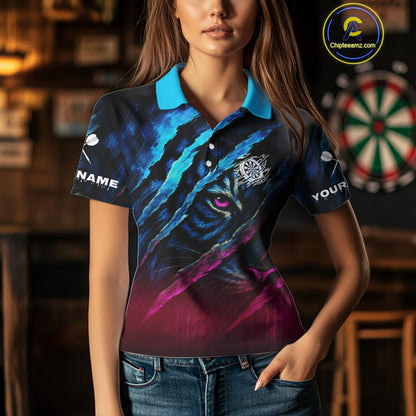 Blue & Pink Claw Scratch Fierce Tiger Darts Shirt For Women - Custom Team Name NYN0377