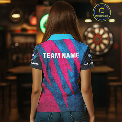 Blue & Pink Claw Scratch Fierce Tiger Darts Shirt For Women - Custom Team Name NYN0377