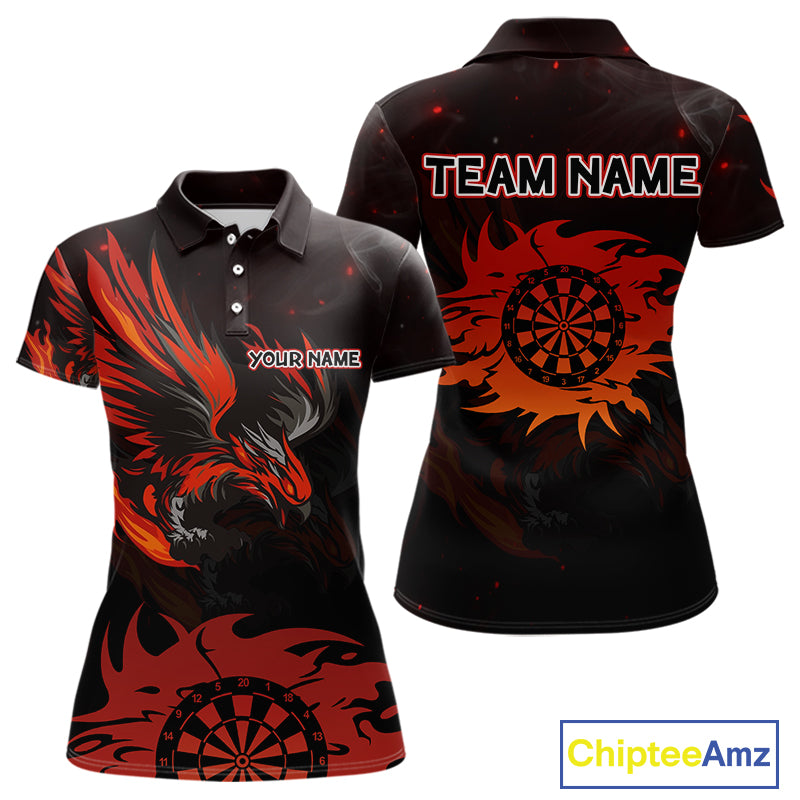 Red Flames Eagle Dartboard Custom Polo Darts Jerseys For Women, Darts Team Shirt Uniform NYN0851