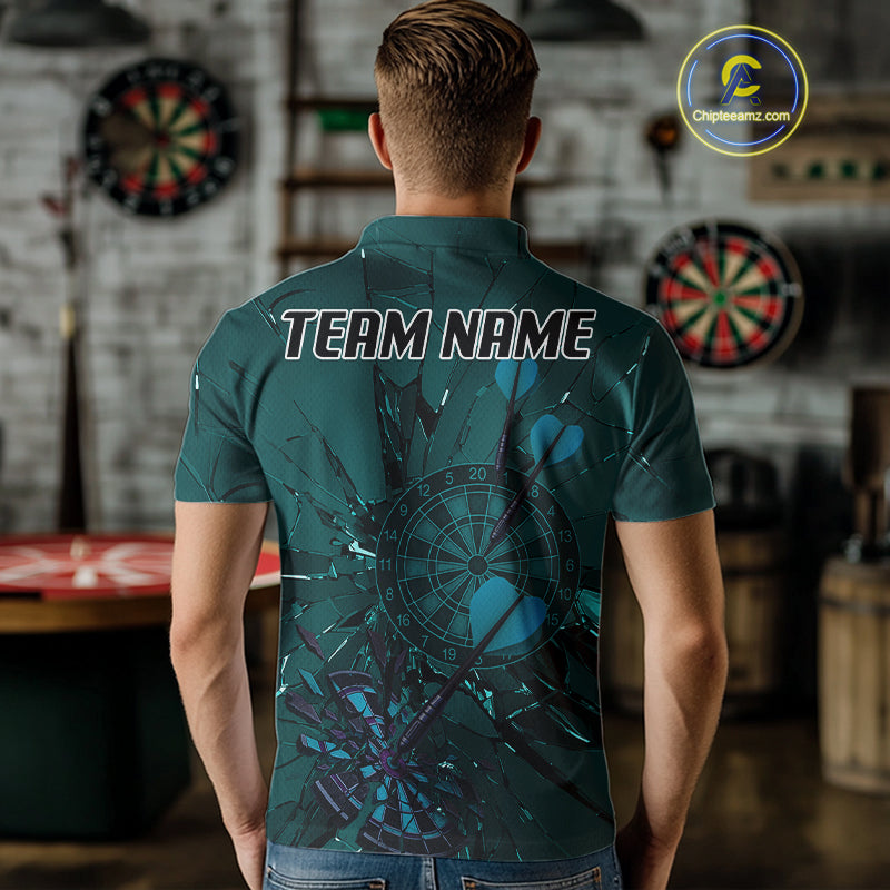 Cracked Dartboard Broken Glass Men's Darts Shirt Custom Name & Team | Opt1 - Dark Teal NYN0653
