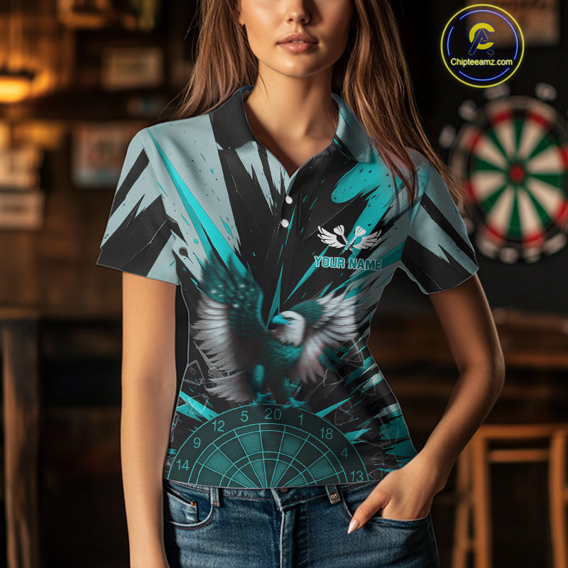 Eagle Dartboard Broken Glass Women's Darts Shirt Custom Name & Team | Opt2 - Turquoise NYN0657
