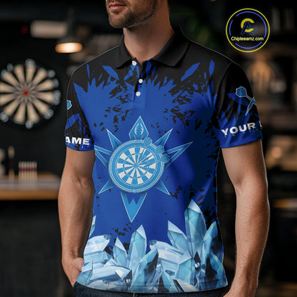Funny Ice Pattern & Blue Dartboard Darts Team Shirt For Men - Customizable Name NYN0386