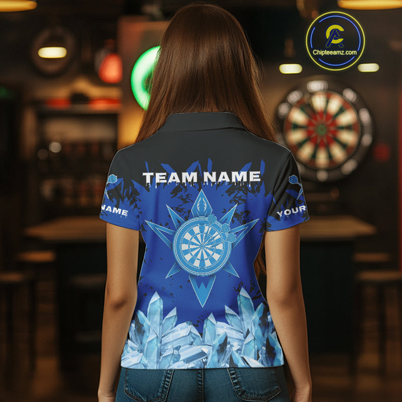 Funny Ice Pattern & Blue Dartboard Darts Team Shirt For Women - Customizable Name NYN0386
