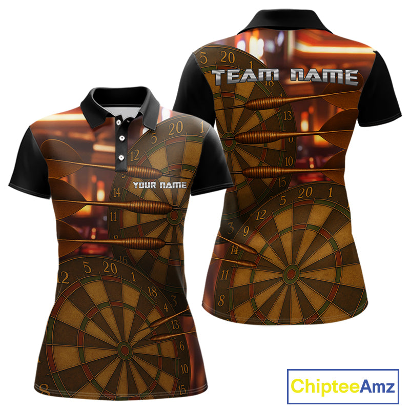 Gold Dartboard & Dart Arrows Pattern, Darts Team Shirt For Women - Customizable Name NYN0387