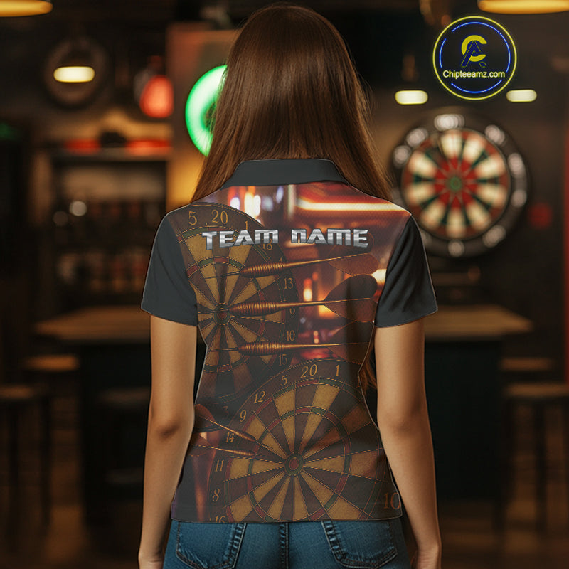 Gold Dartboard & Dart Arrows Pattern, Darts Team Shirt For Women - Customizable Name NYN0387