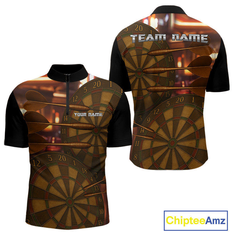 Gold Dartboard & Dart Arrows Pattern, Darts Team Shirt For Men - Customizable Name NYN0387
