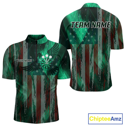 American Flag Eagle Dartboard Men's Darts Shirt Custom Name & Team | Opt1 - Green NYN0659