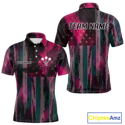 American Flag Eagle Dartboard Men's Darts Shirt Custom Name & Team | Opt2 - Pink NYN0660