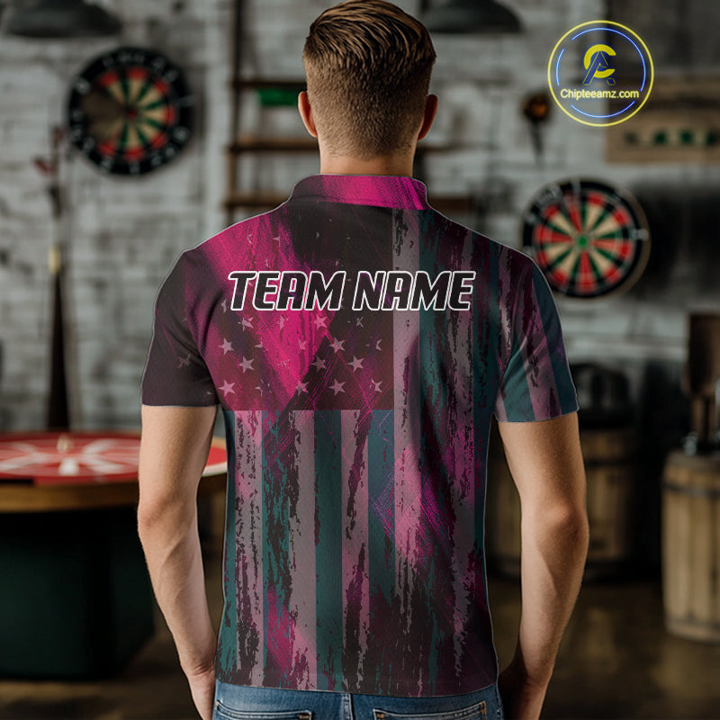 American Flag Eagle Dartboard Men's Darts Shirt Custom Name & Team | Opt2 - Pink NYN0660