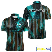Load image into Gallery viewer, American Flag Eagle Dartboard Men's Darts Shirt Custom Name &amp; Team | Opt3 - Turquoise NYN0661