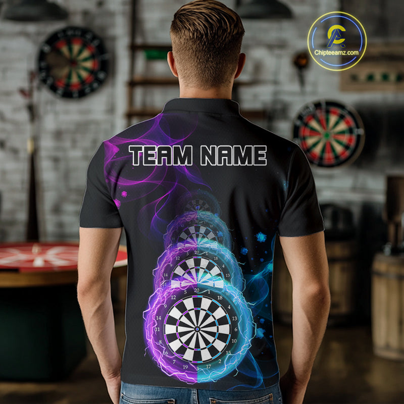 Smoke Thunder Dartboards Men's Darts Shirt Custom Name & Team | Opt1 - Purple Turquoise NYN0662
