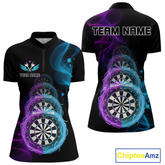 Smoke Thunder Dartboards Women's Darts Shirt Custom Name & Team | Opt1 - Purple Turquoise NYN0662