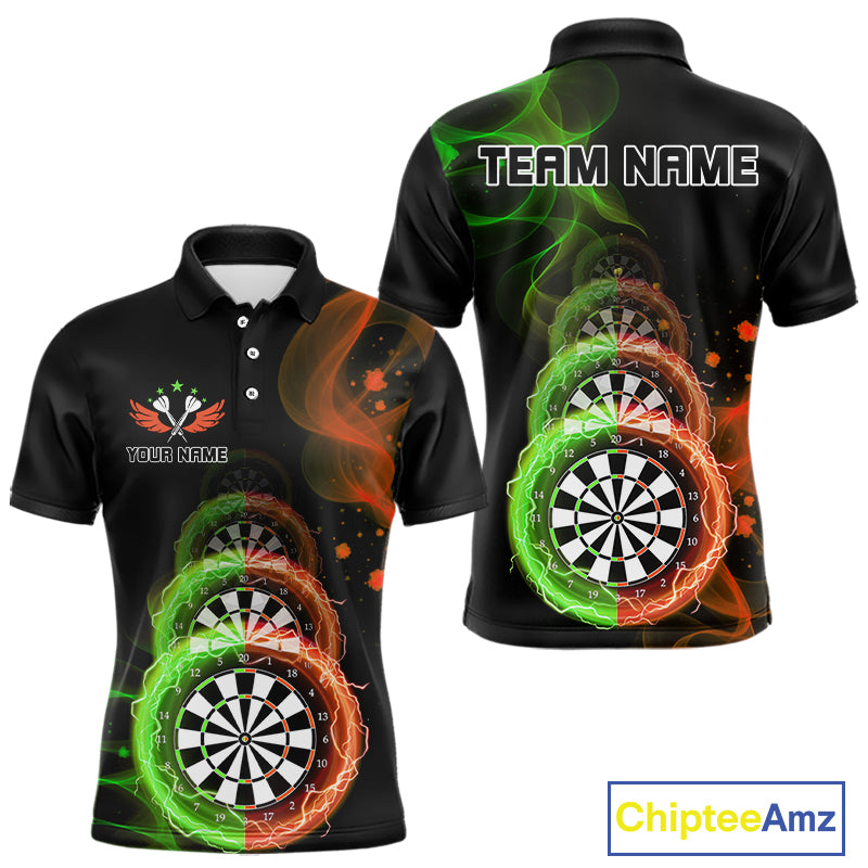 Smoke Thunder Dartboards Men's Darts Shirt Custom Name & Team | Opt2 - Green Orange NYN0663