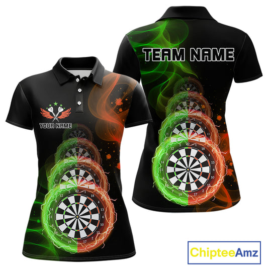 Smoke Thunder Dartboards Women's Darts Shirt Custom Name & Team | Opt2 - Green Orange NYN0663