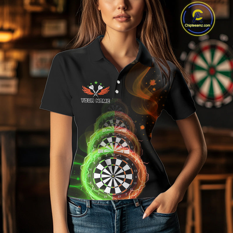Smoke Thunder Dartboards Women's Darts Shirt Custom Name & Team | Opt2 - Green Orange NYN0663