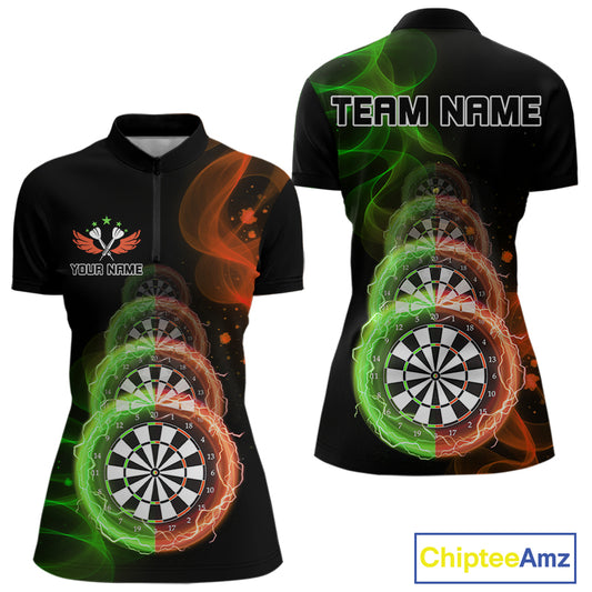 Smoke Thunder Dartboards Women's Darts Shirt Custom Name & Team | Opt2 - Green Orange NYN0663