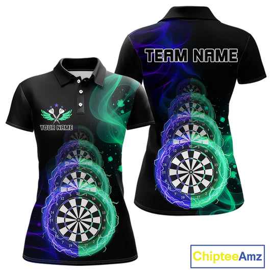Smoke Thunder Dartboards Women's Darts Shirt Custom Name & Team | Opt3 - Blue Green NYN0664