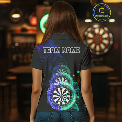 Smoke Thunder Dartboards Women's Darts Shirt Custom Name & Team | Opt3 - Blue Green NYN0664