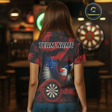 Load image into Gallery viewer, US Flag Eagle Dartboards Grunge Women's Darts Shirt Custom Name &amp; Team | Opt1 - Red NYN0665