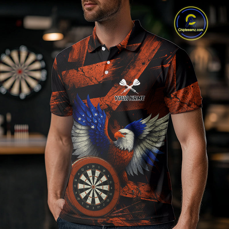 US Flag Eagle Dartboards Grunge Men's Darts Shirt Custom Name & Team | Opt2 - Orange NYN0666