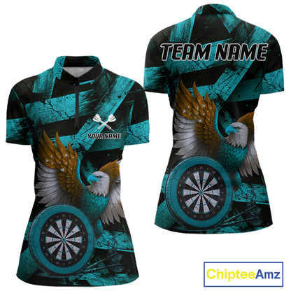 US Flag Eagle Dartboards Grunge Women's Darts Shirt Custom Name & Team | Opt3 - Turquoise NYN0667