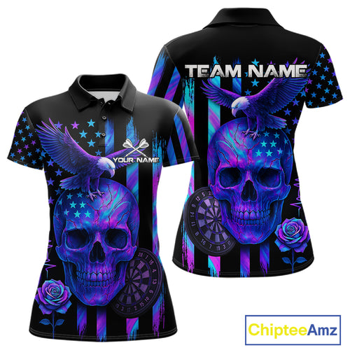 Custom Holographic US Flag Patriotic Darts Shirt For Women Dart Eagle Skull Jerseys NYN1278