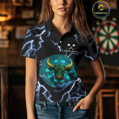 Turquoise Cow Head Skull Dartboard Funny Darts Shirt For Women - Customizable Name NYN0402