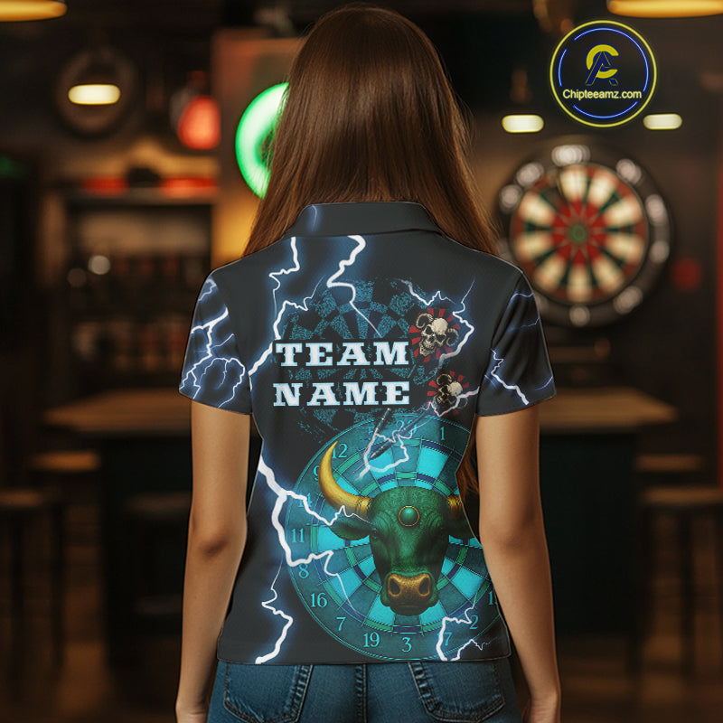 Turquoise Cow Head Skull Dartboard Funny Darts Shirt For Women - Customizable Name NYN0402