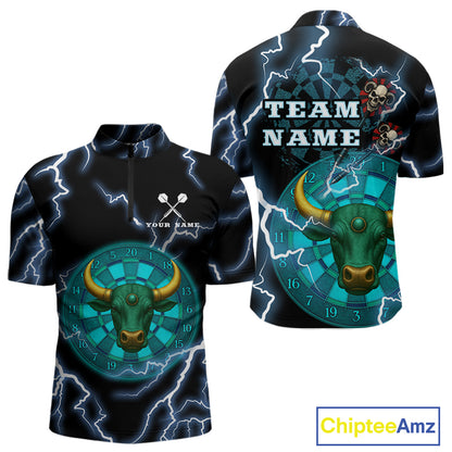 Turquoise Cow Head Skull Dartboard Funny Darts Shirt For Men - Customizable Name NYN0402