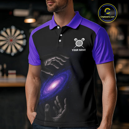 Masterful Hand Galaxy Men's Darts Shirt - Custom Name Cosmic Dartboard Jersey NYN0407